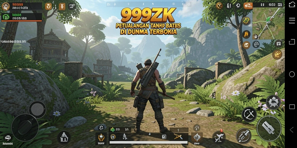 Screenshot gameplay 999ZK menampilkan eksplorasi dunia yang luas dan dinamis.