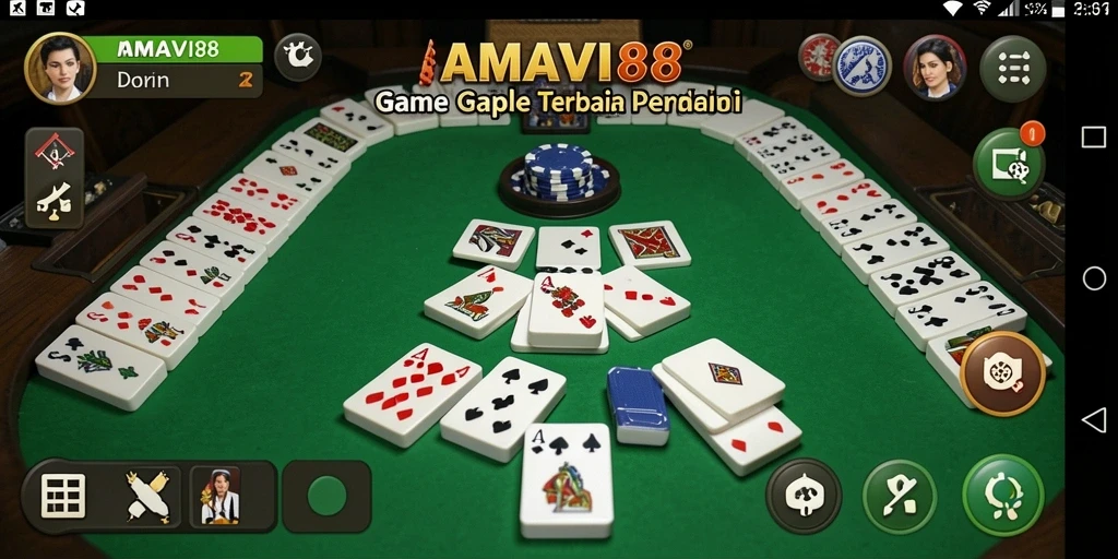 Screenshot gameplay AMAVI88 yang menampilkan suasana permainan Gaple.
