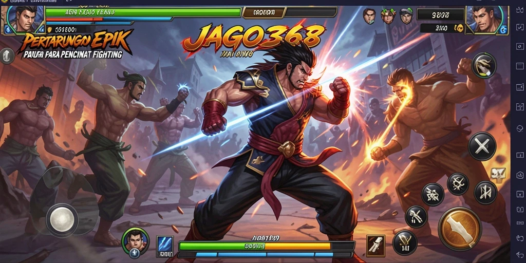 Screenshot utama menampilkan pertarungan seru antara karakter di <strong>JAGO368</strong>.
