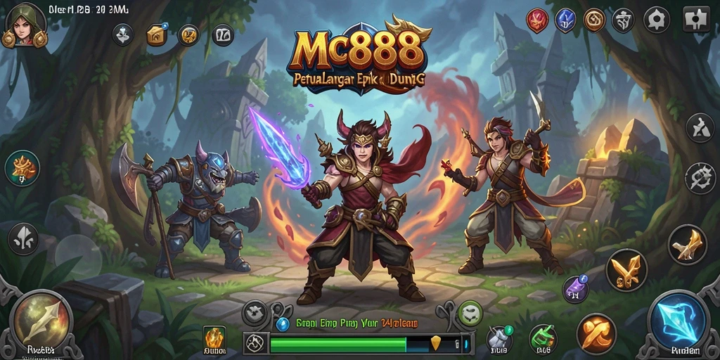 Tampilan gameplay seru MC888 dengan karakter dan monster menarik.