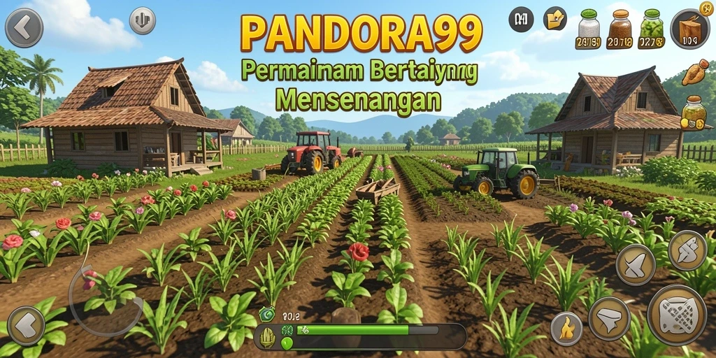 Screenshot gameplay PANDORA99 yang memperlihatkan kebun yang subur.