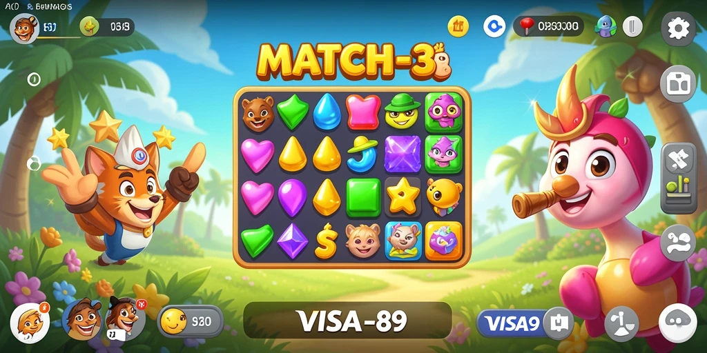 Screenshot permainan <strong>VISA89</strong> menampilkan gameplay Match-3 yang menawan.